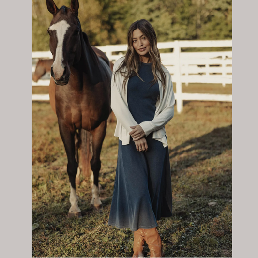 Vintage Thermal Midi Dress in Dark Indigo