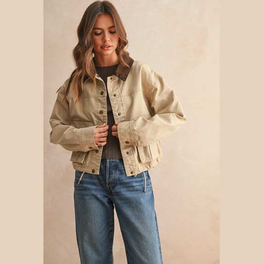 Collar Contrasted Utility Jacket