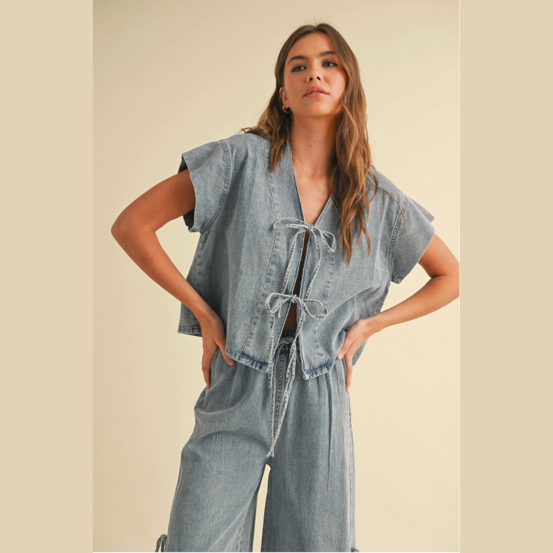 Denim Tied Front Blouse
