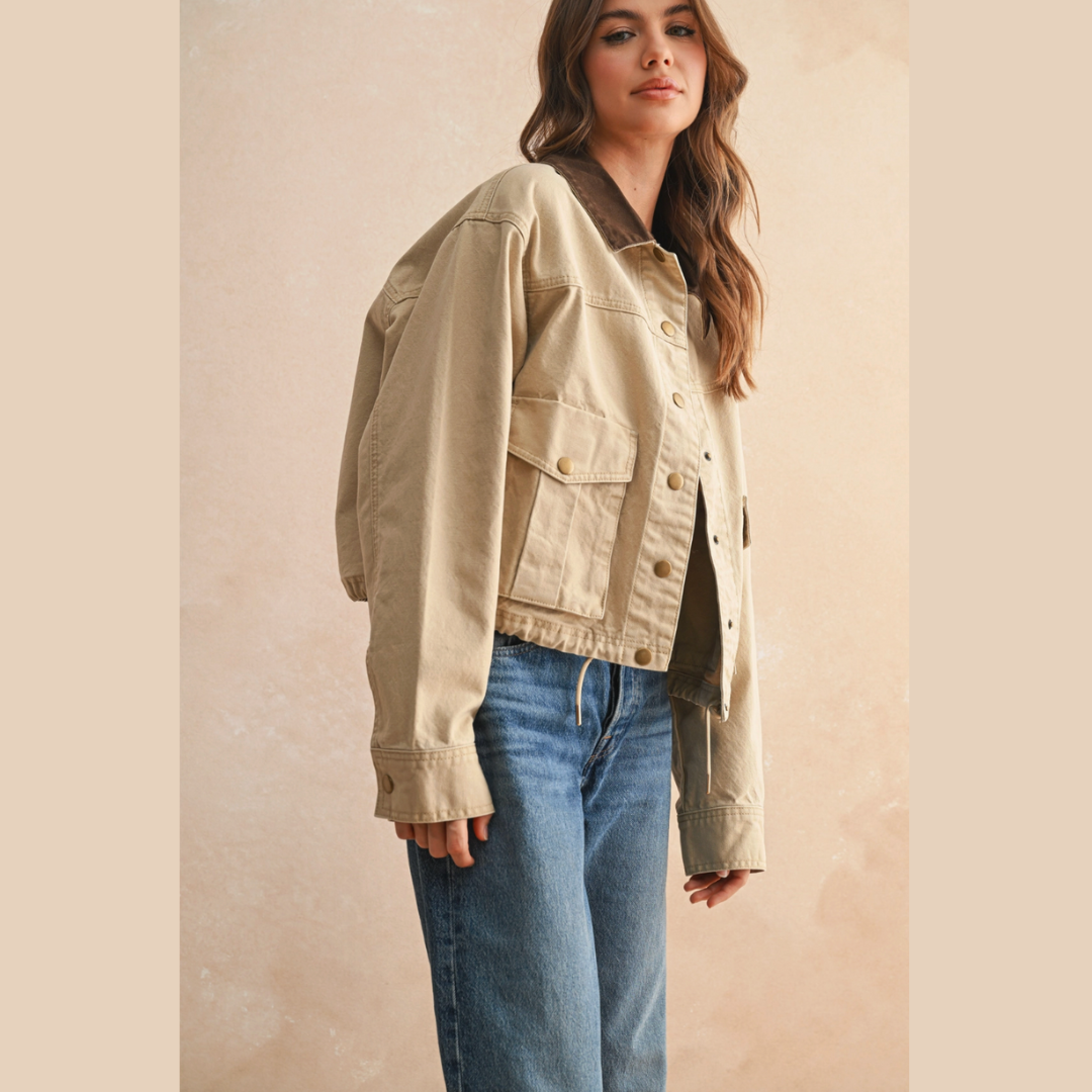 Collar Contrasted Utility Jacket
