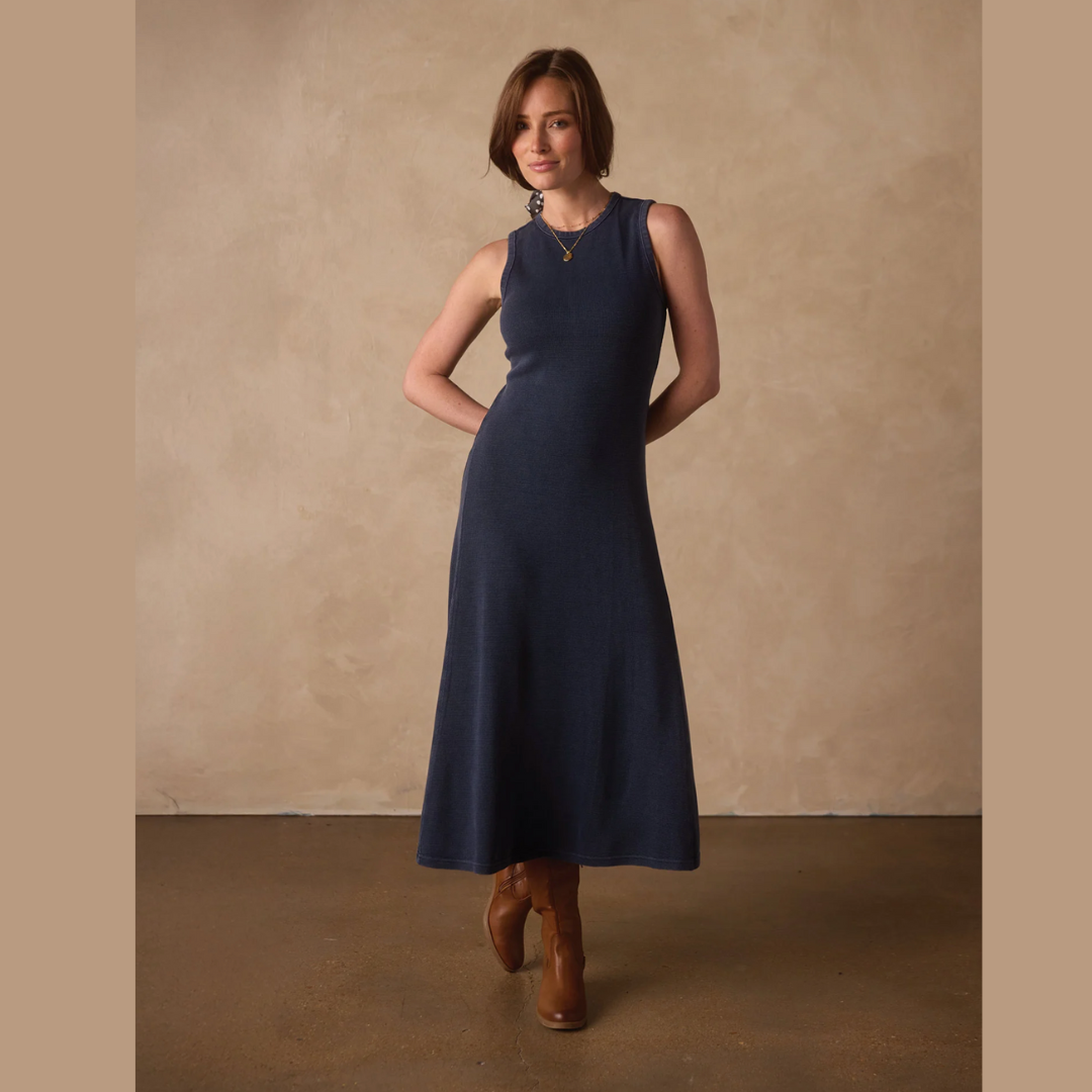 Vintage Thermal Midi Dress in Dark Indigo
