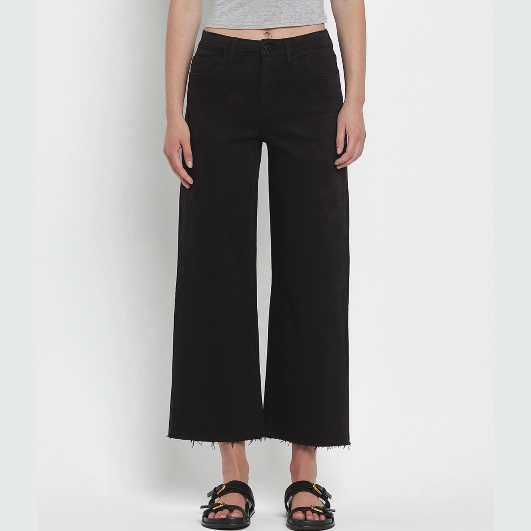 The Sarah High Rise Black Crop Wide Leg Jeans