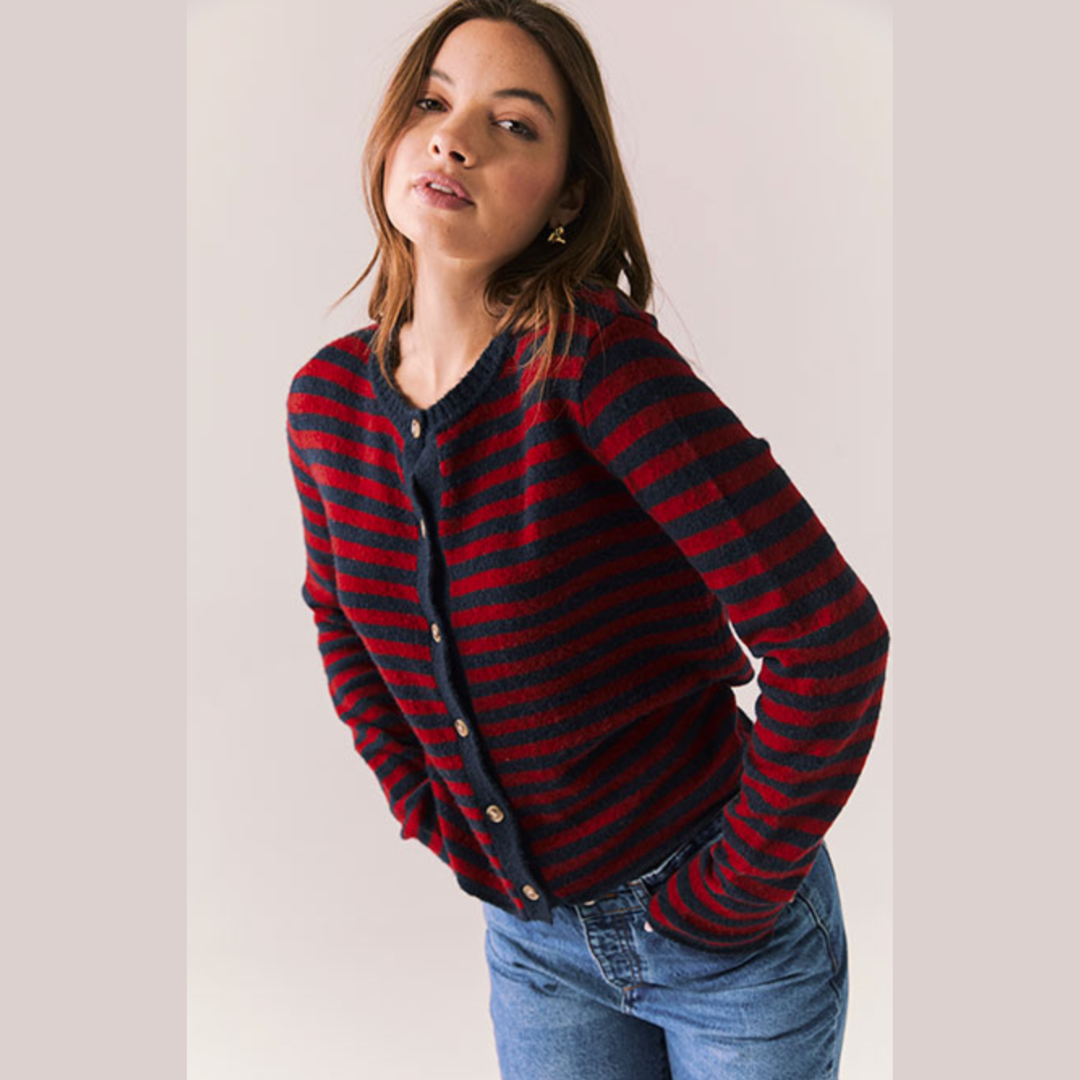 Tommy Button Up Cambridge Stripe Sweater