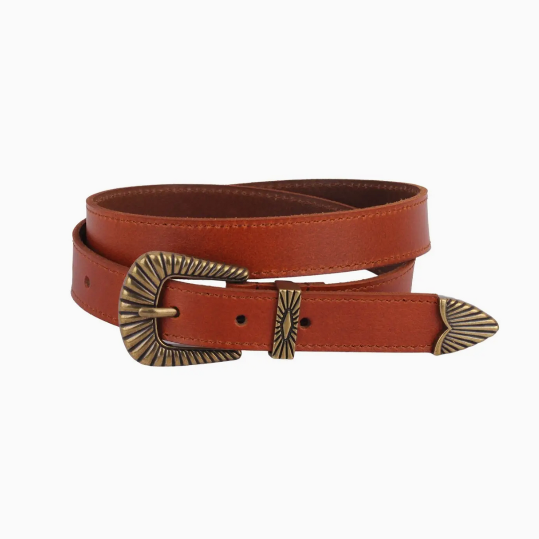 Bohemian Brass Buckle Leather Belt Set