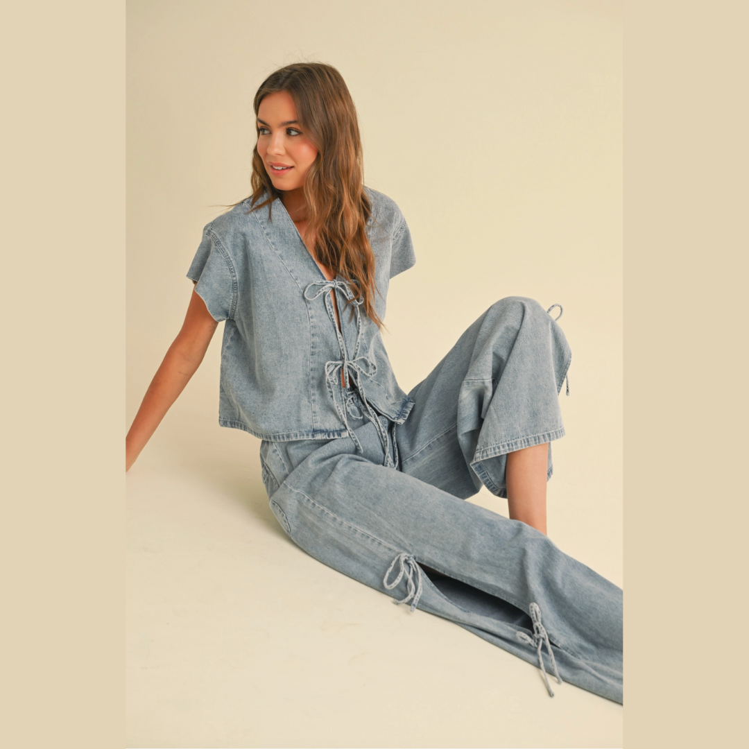 Denim Tied Front Blouse