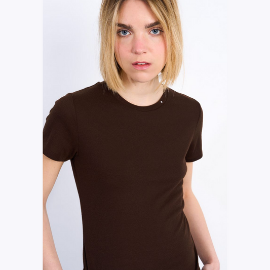 Chocolate Tee with Rhinestone Neck Detail