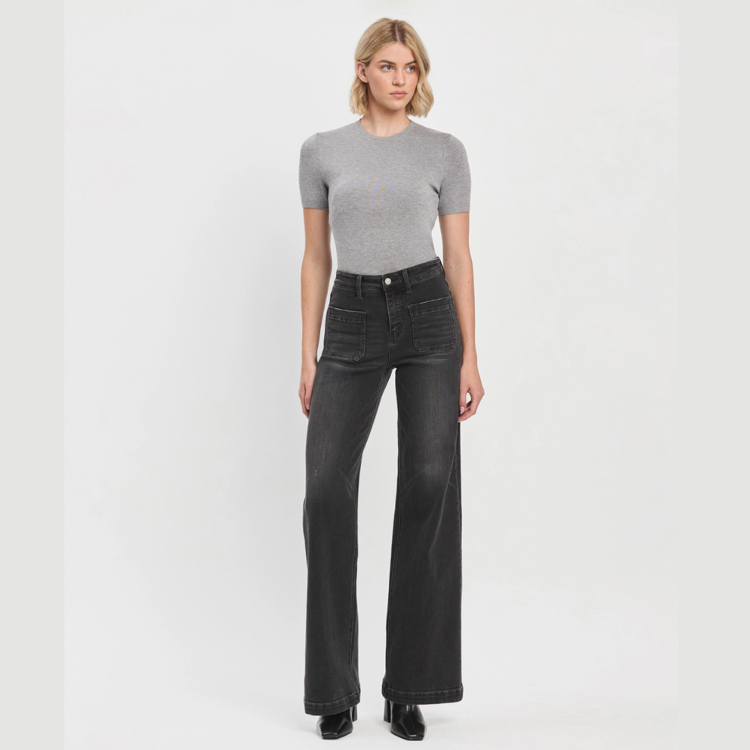 Washed Black High Rise Trouser Jeans
