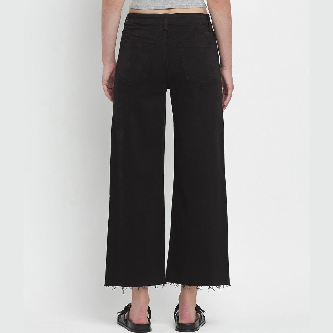 The Sarah High Rise Black Crop Wide Leg Jeans