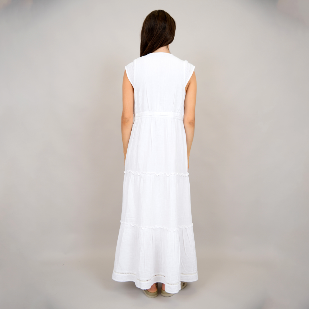 MacBeth Plunge White Maxi Dress