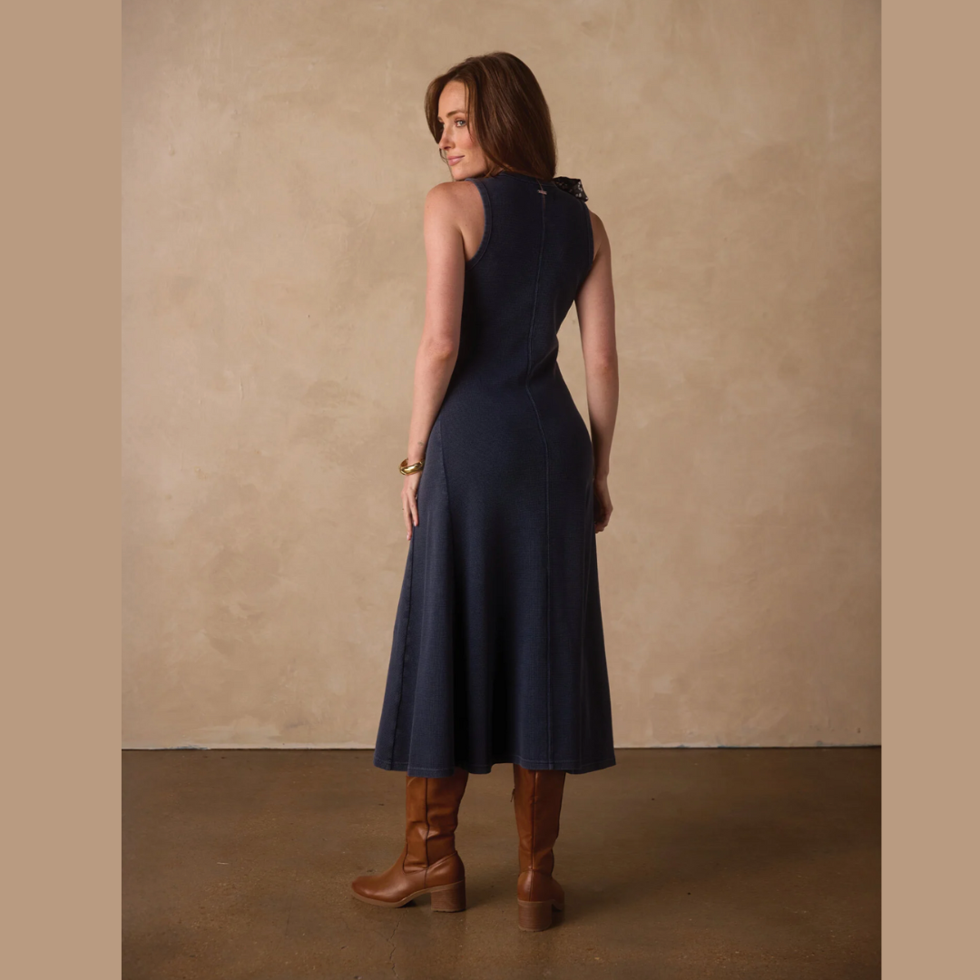 Vintage Thermal Midi Dress in Dark Indigo