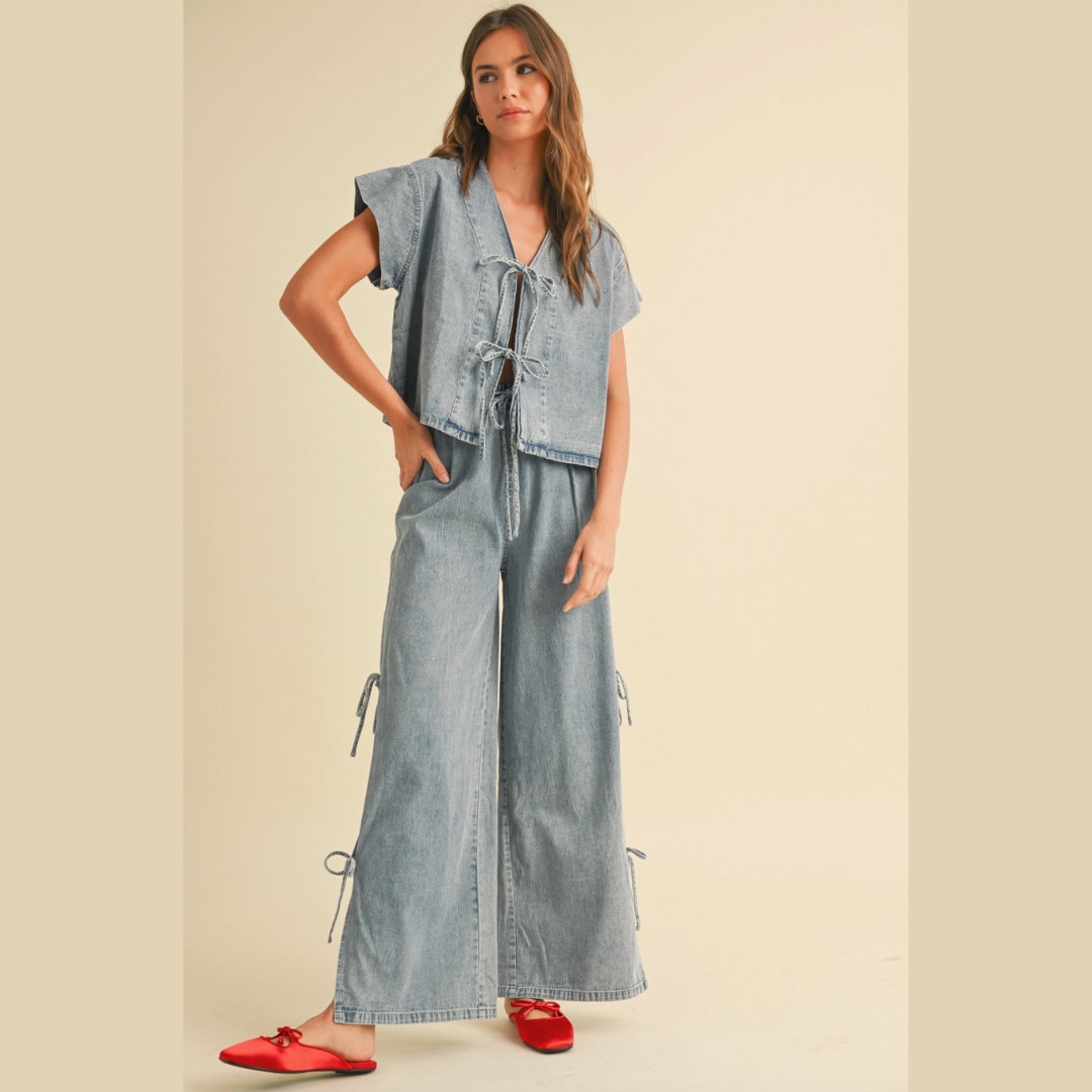 Denim Tied Front Blouse