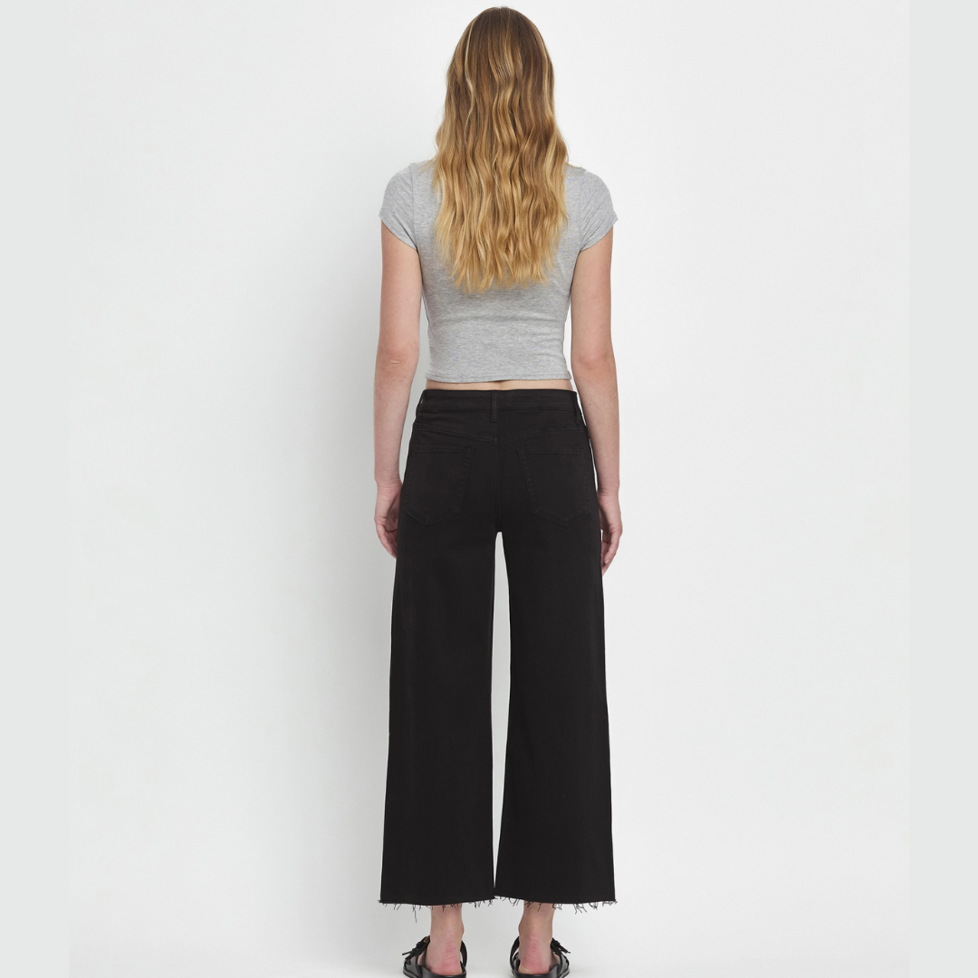 The Sarah High Rise Black Crop Wide Leg Jeans