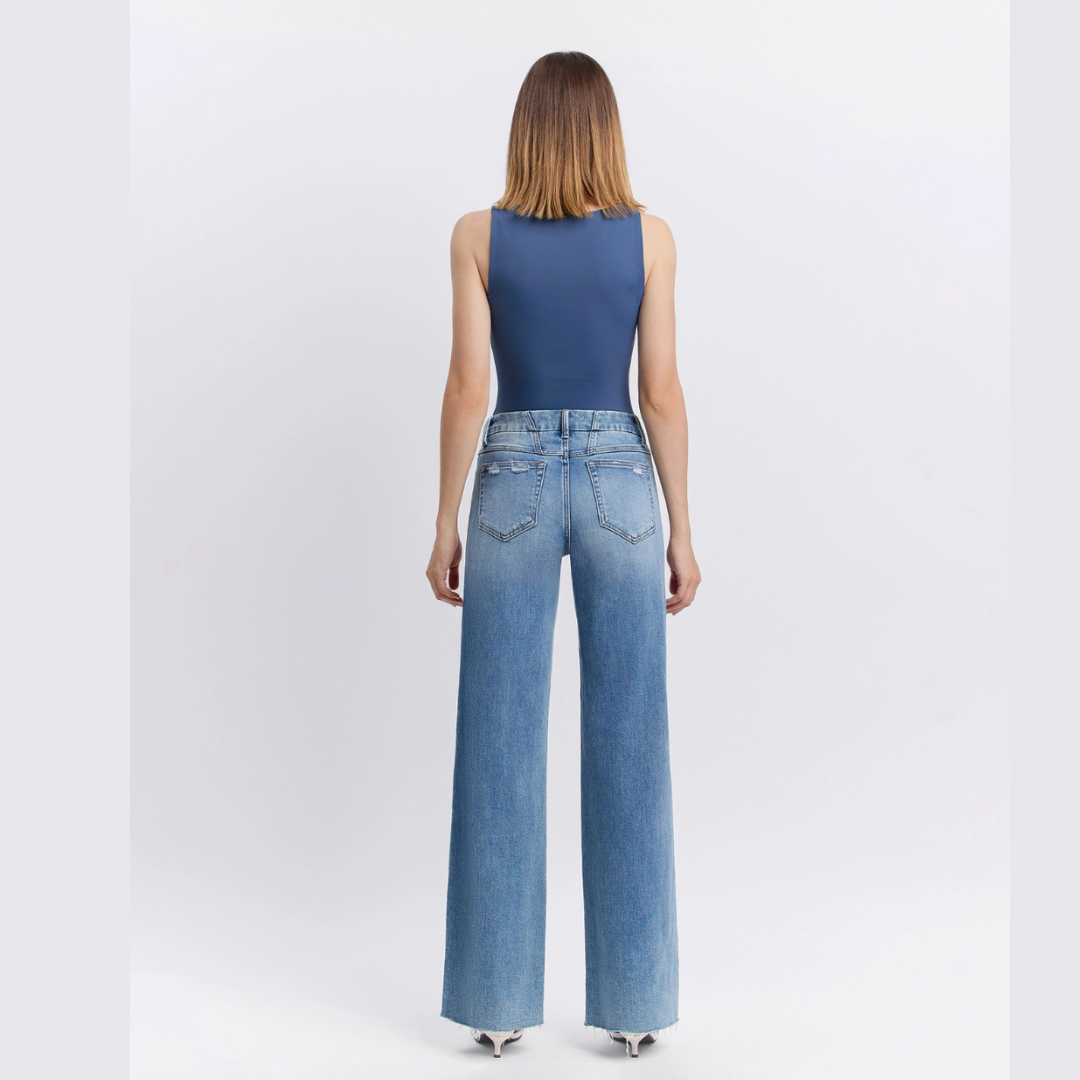 The Liv Mid Rise Clean Cut Raw Hem Wide Leg