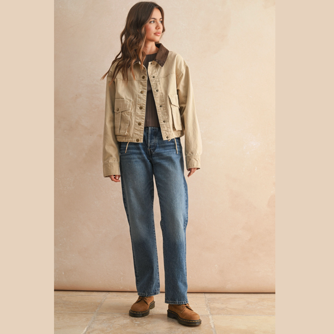 Collar Contrasted Utility Jacket