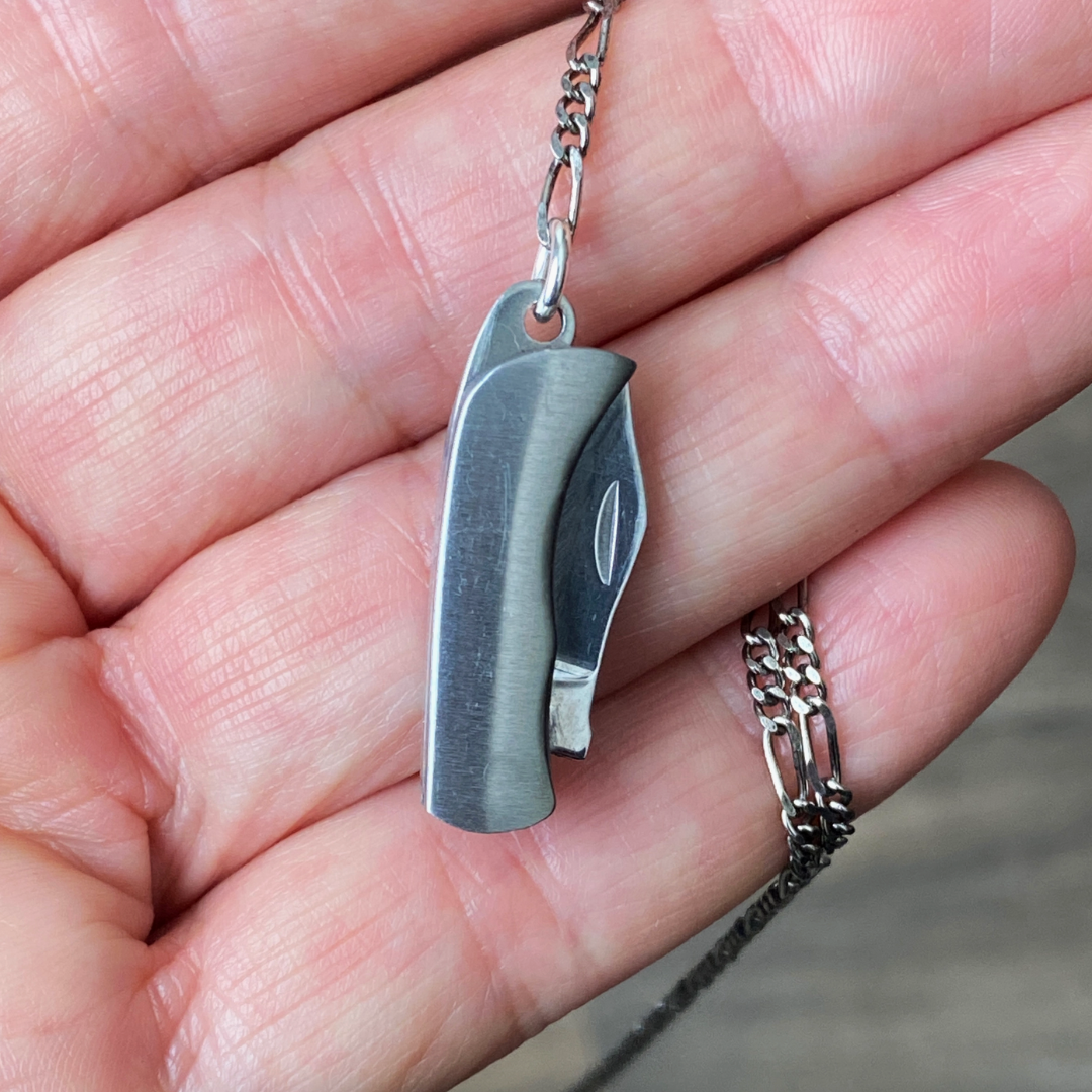Long Y-Drop Silver Knife Necklace