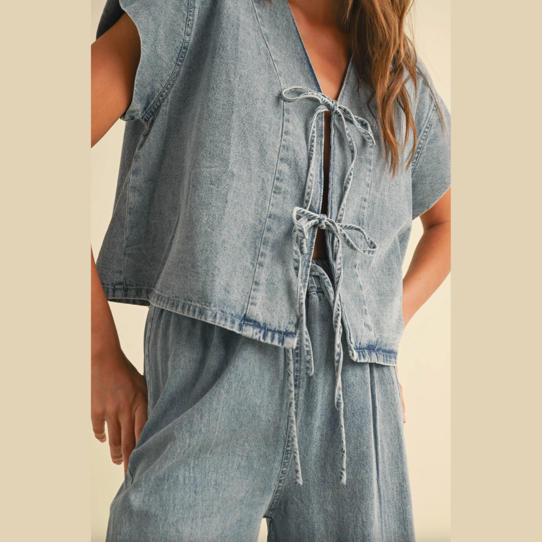 Denim Tied Front Blouse