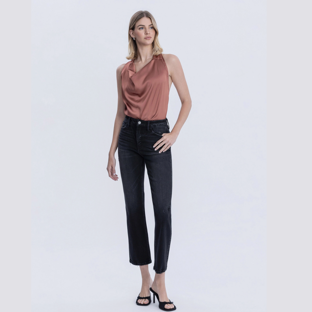 Brooke Mid Rise Black Straight Denim (28")