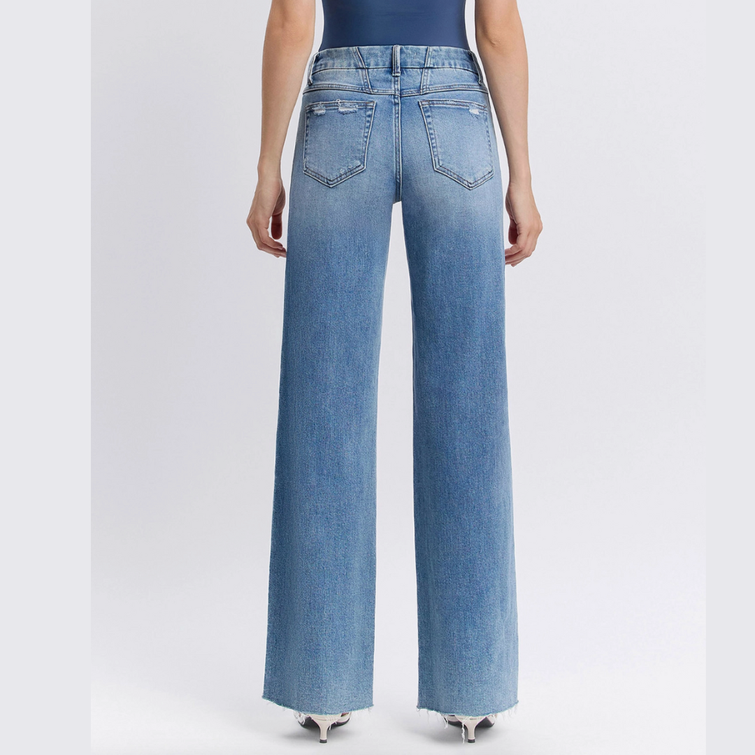 The Liv Mid Rise Clean Cut Raw Hem Wide Leg