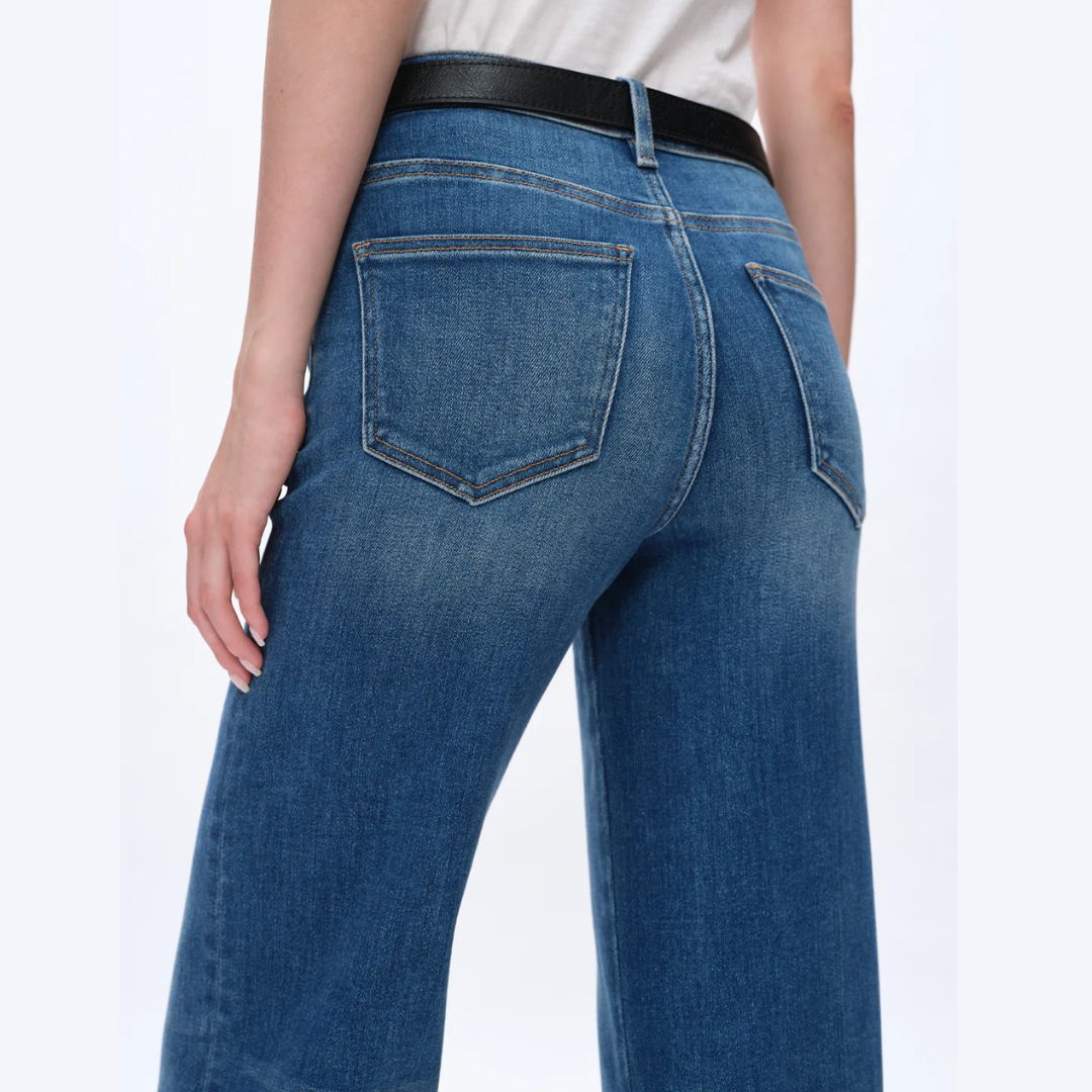 Mid Rise Straight Rolled Leg Denim Jeans