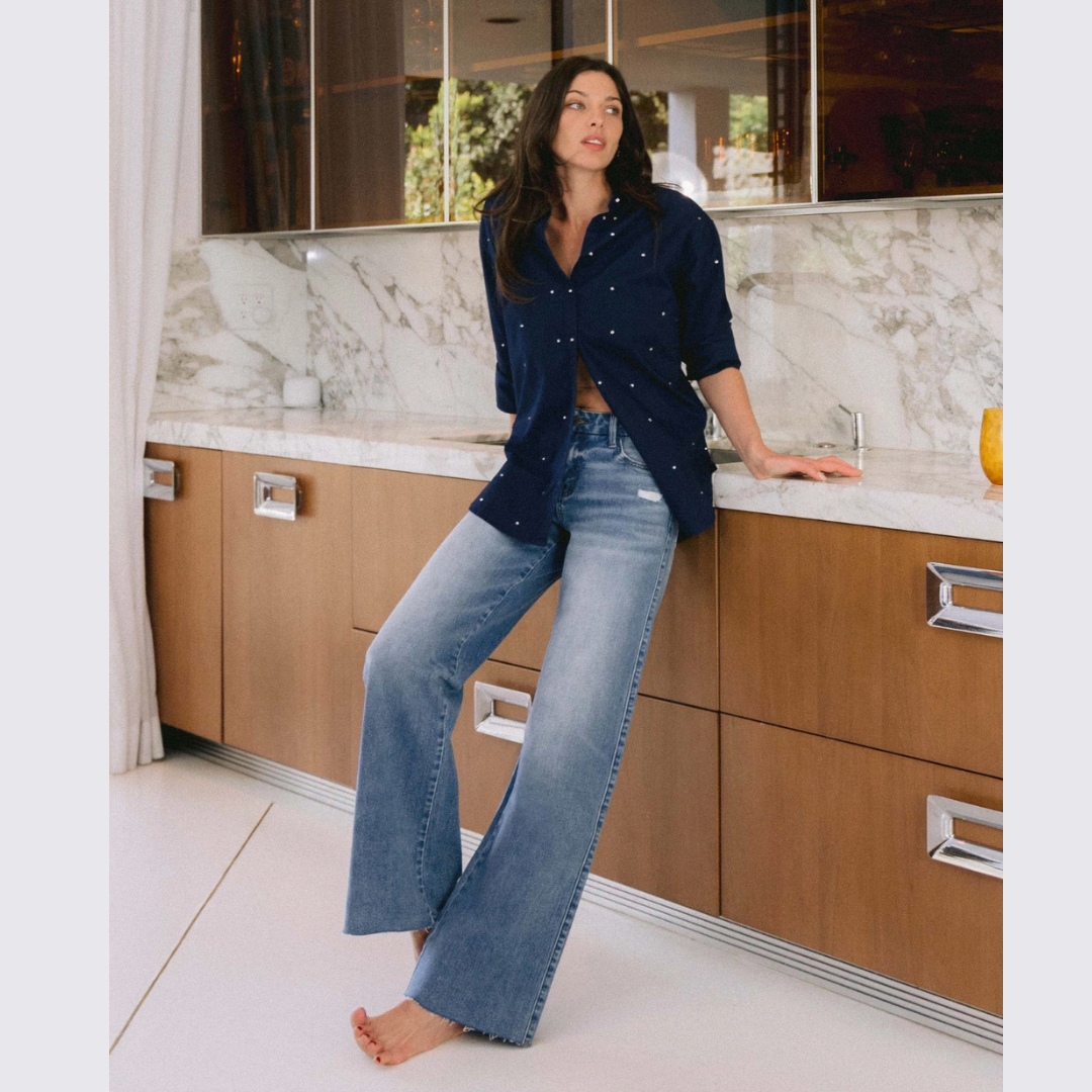 The Liv Mid Rise Clean Cut Raw Hem Wide Leg