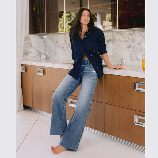 The Liv Mid Rise Clean Cut Raw Hem Wide Leg