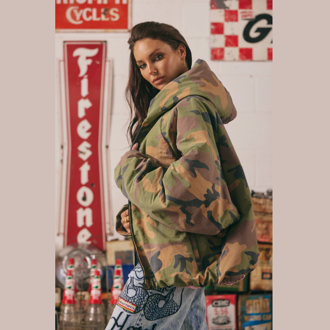 The (Camo) Be Kind Bomber Jacket