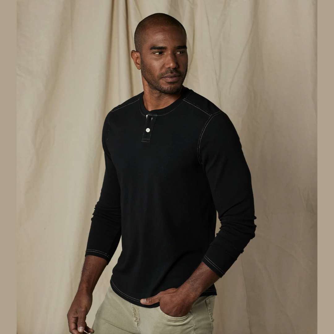 Men's Puremeso Two Button Henley in Stone