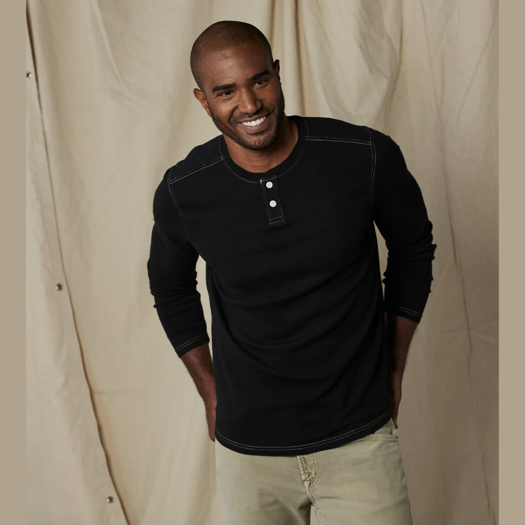 Men's Puremeso Two Button Henley in Stone