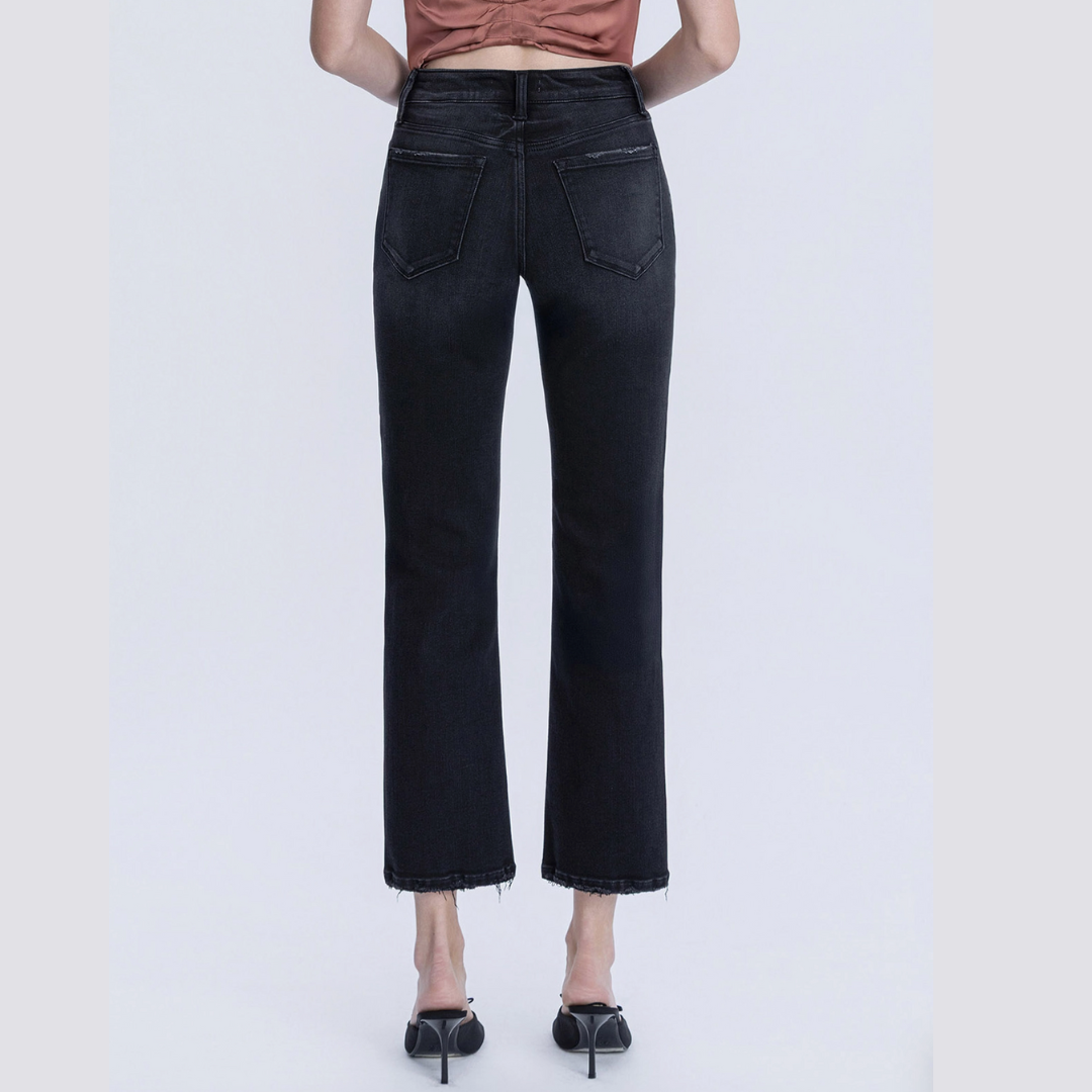 Brooke Mid Rise Black Straight Denim (28")