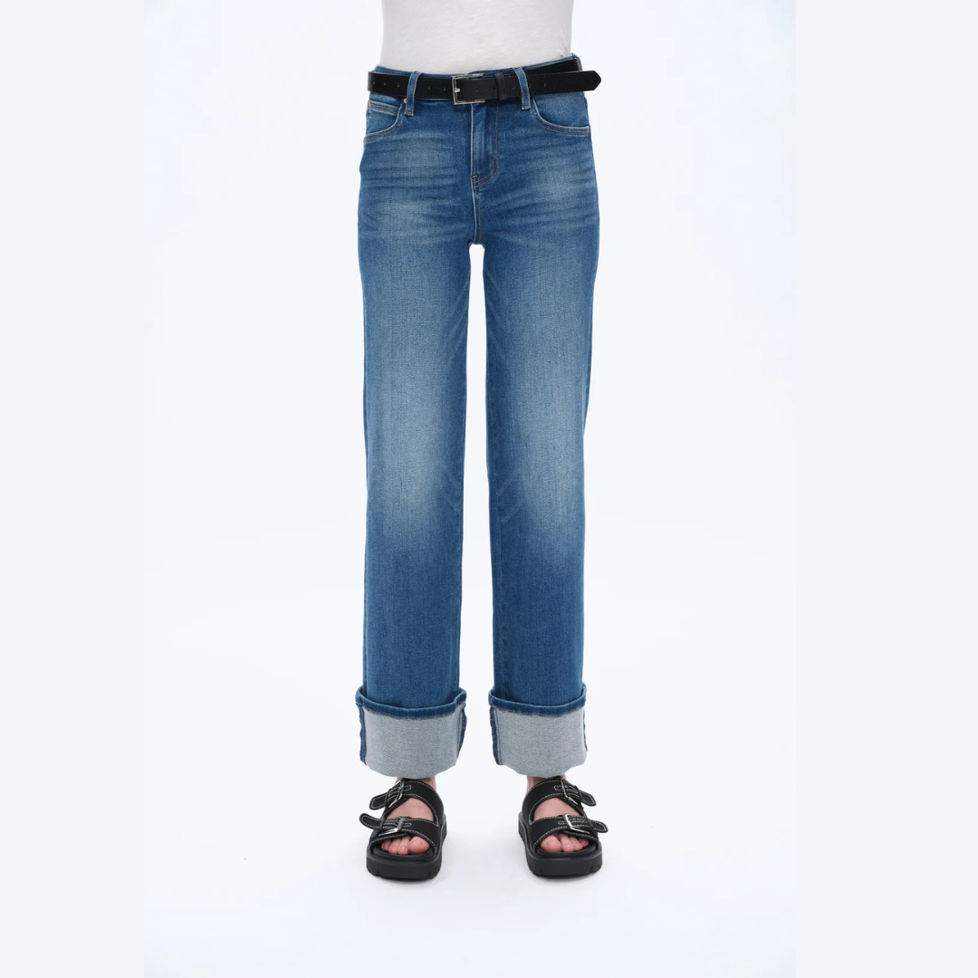 Mid Rise Straight Rolled Leg Denim Jeans