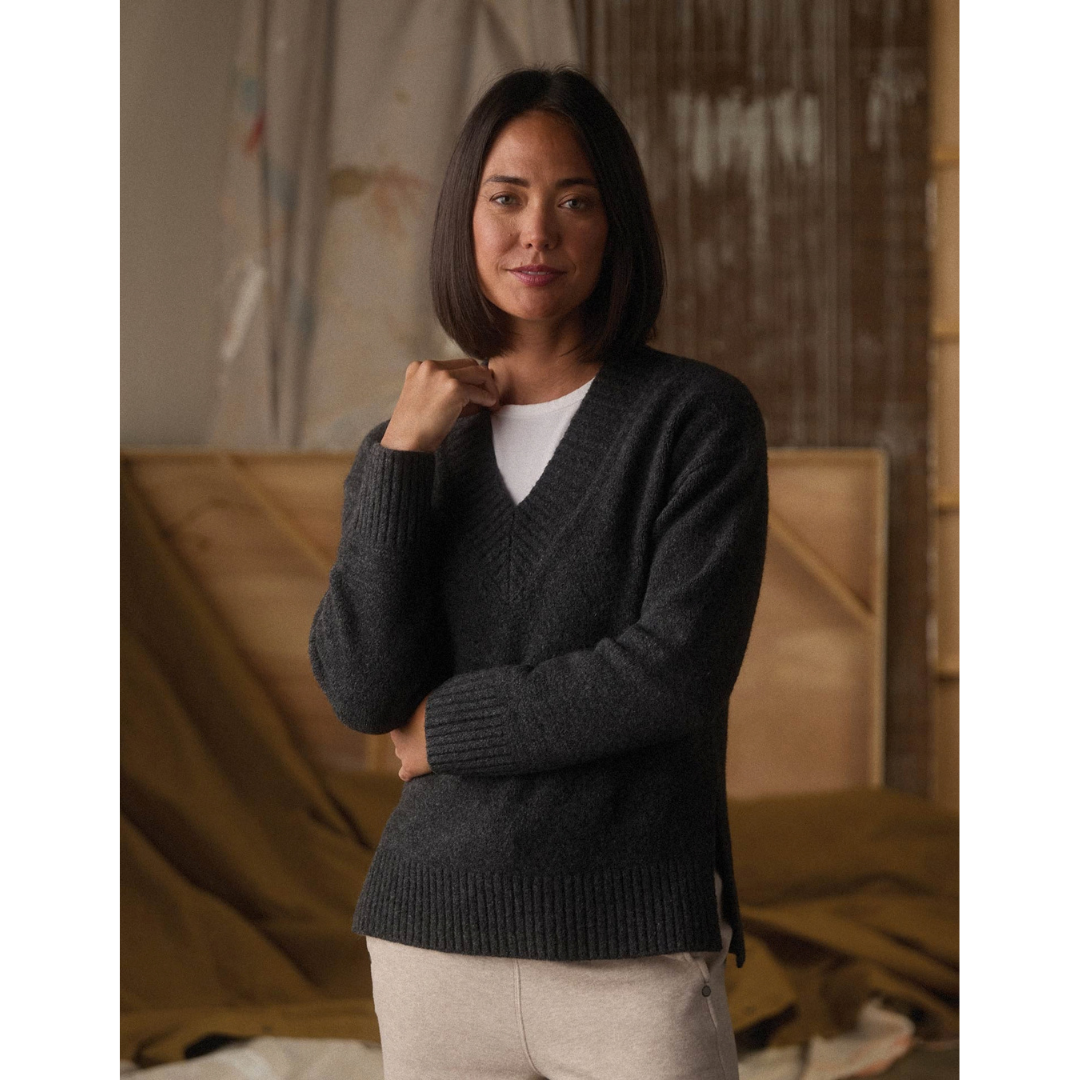 Homebound V-Neck Sweater in Charcoal