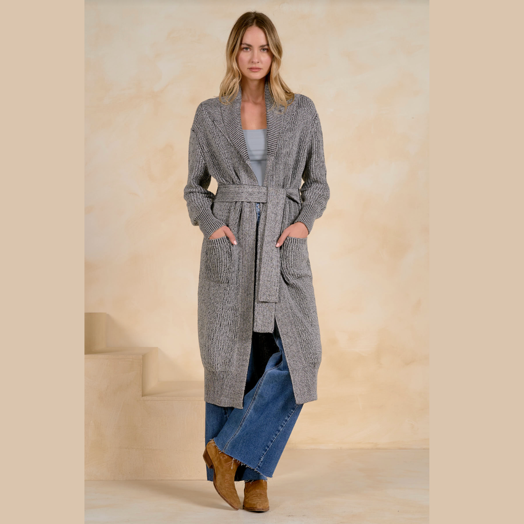 Long Black Melange Cardigan