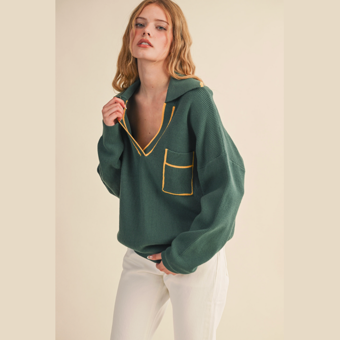 The Prep Ribbed Collard Pullover