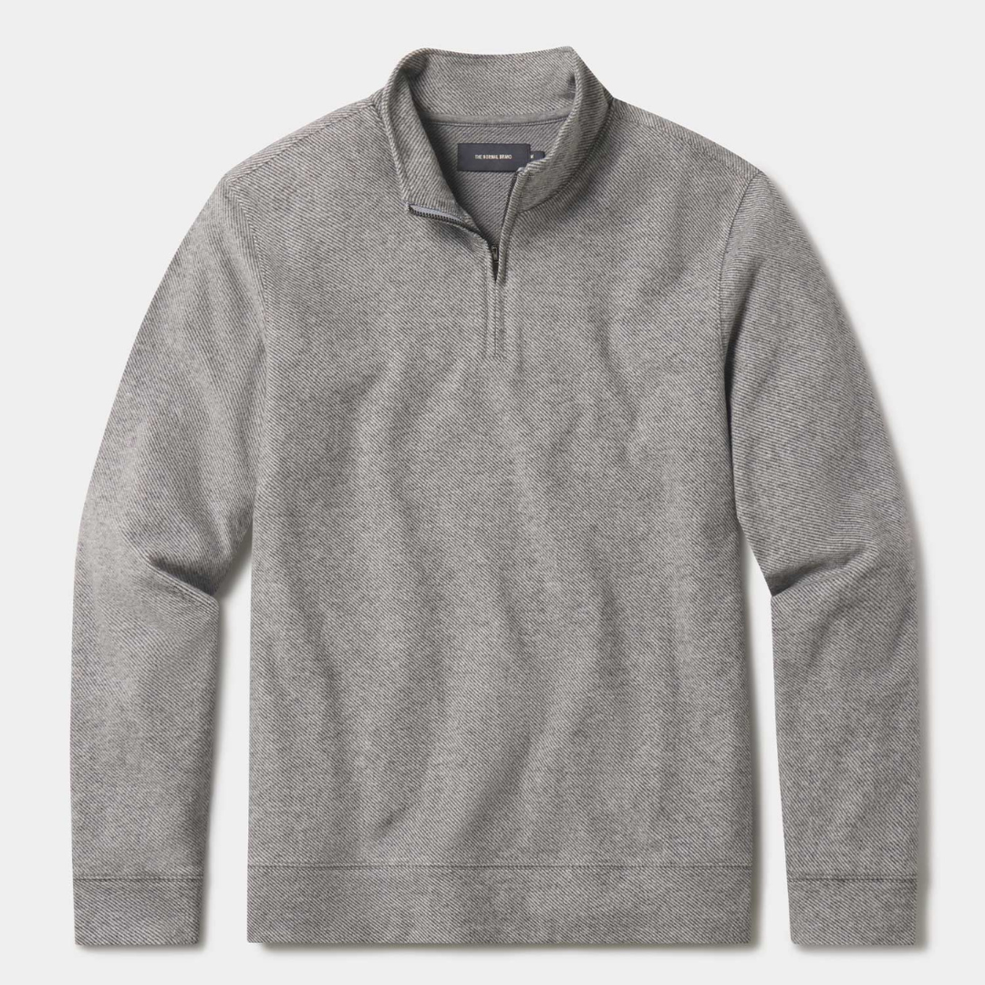 Brushed Textured Knit Quarterzip in Graphite