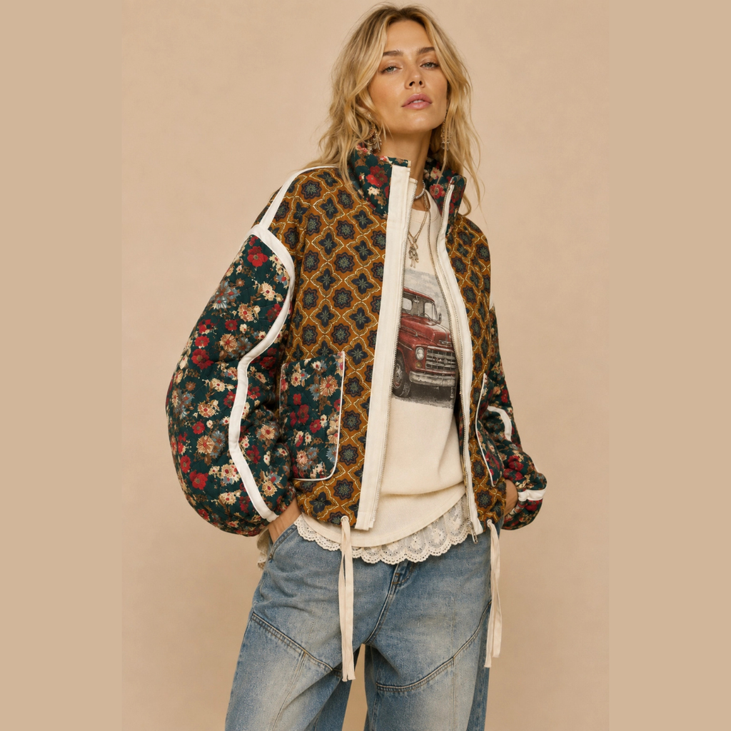 Patchwork Quilted Bomber Jacket