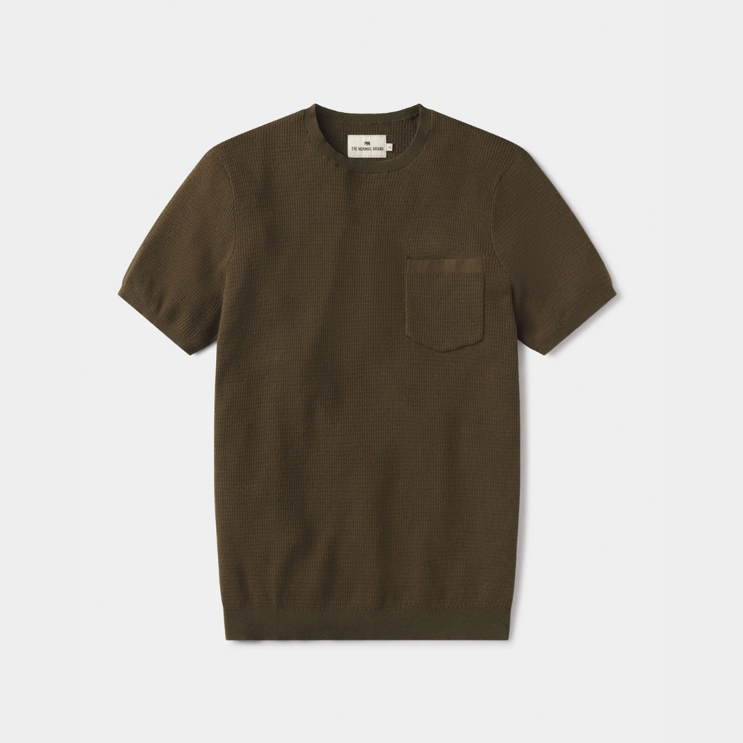 Men's Waffle Knit Sweater Tee in Olive