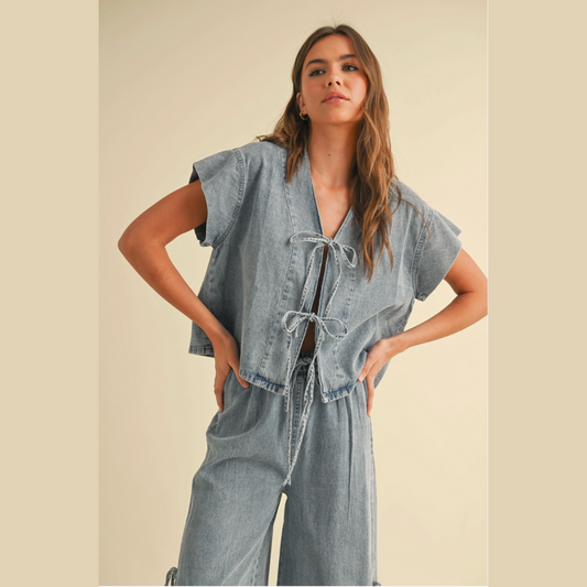 Denim Tied Front Blouse