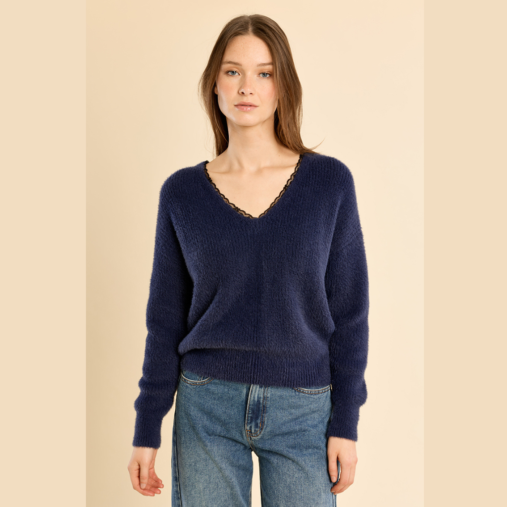 Navy Blue & Black Lace Sweater