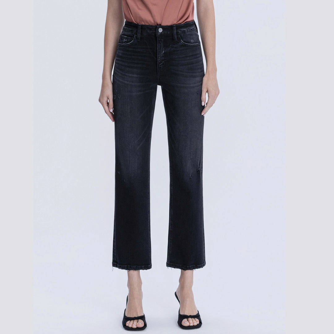 Brooke Mid Rise Black Straight Denim (28")