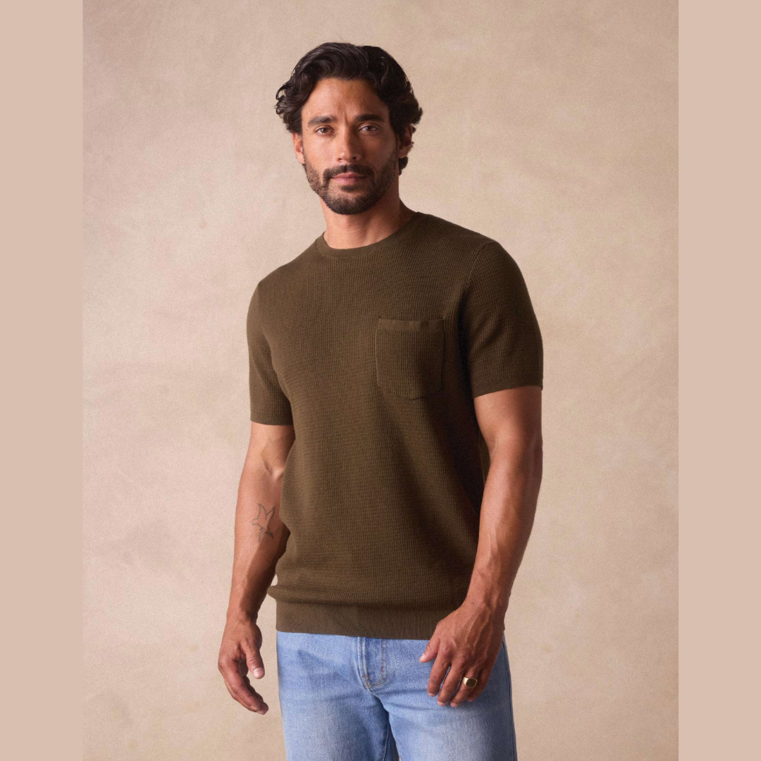 Men's Waffle Knit Sweater Tee in Olive