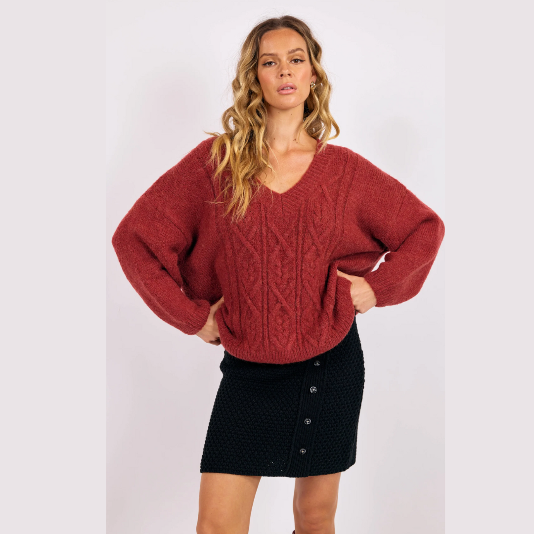 Estella V-Neck Cable Knit Sweater