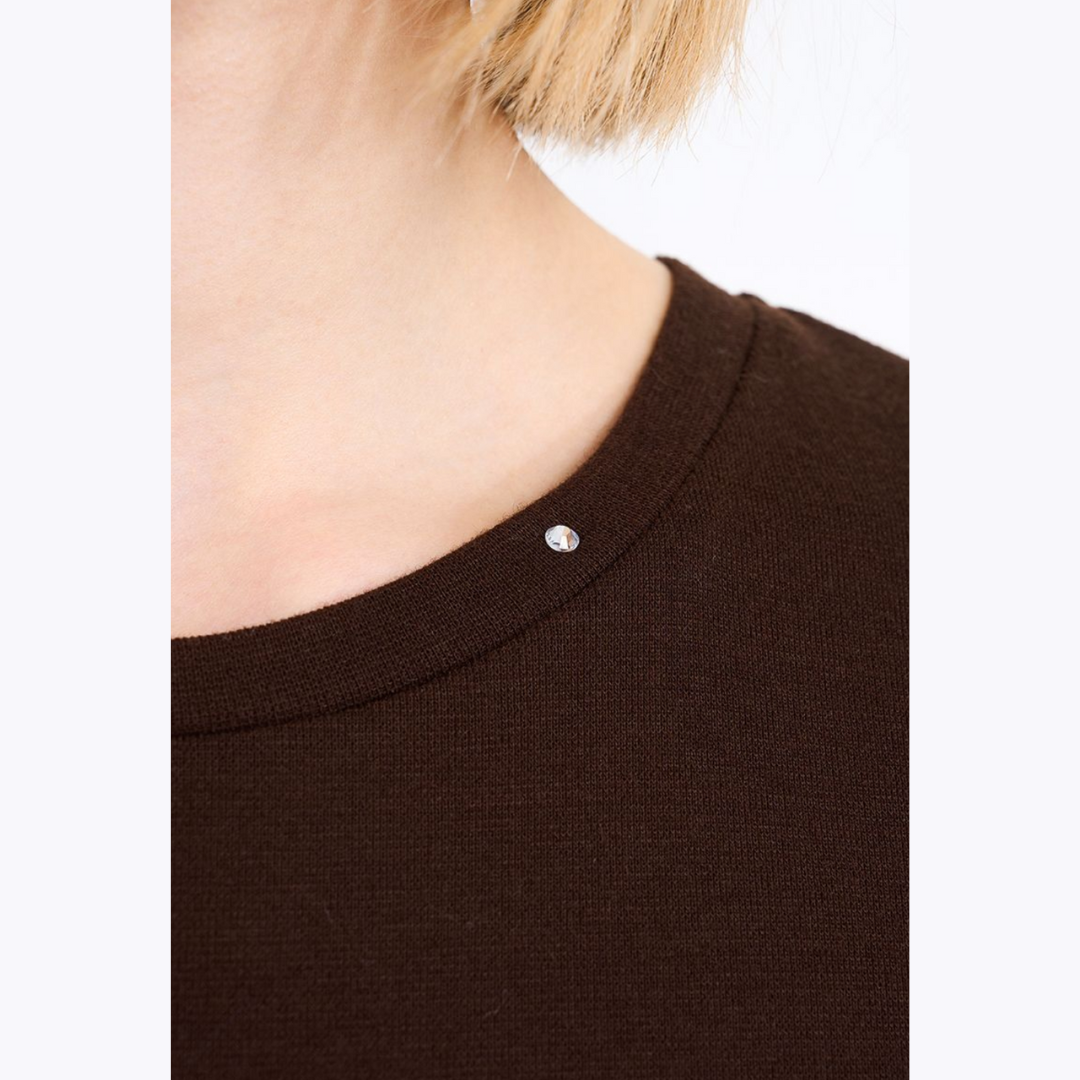 Chocolate Tee with Rhinestone Neck Detail