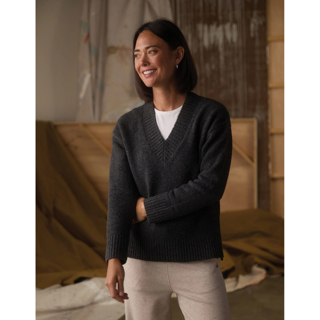 Homebound V-Neck Sweater in Charcoal