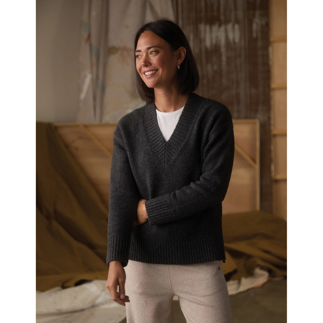Homebound V-Neck Sweater in Charcoal