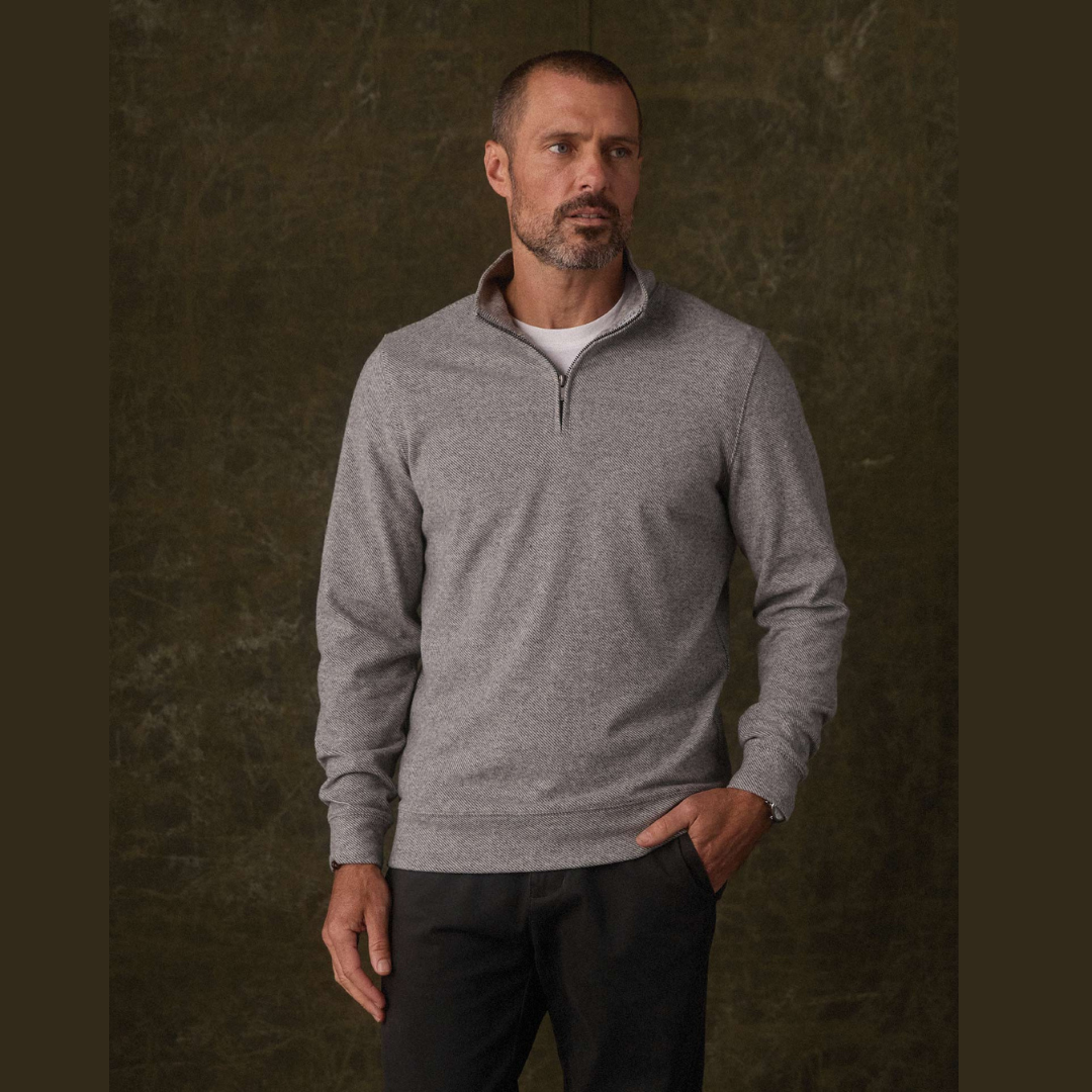 Brushed Textured Knit Quarterzip in Graphite