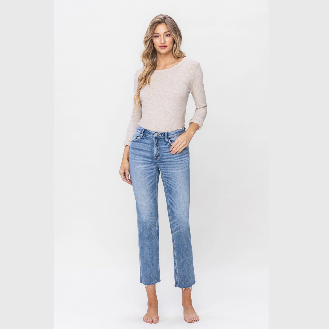 Mid Rise Slim Straight Denim