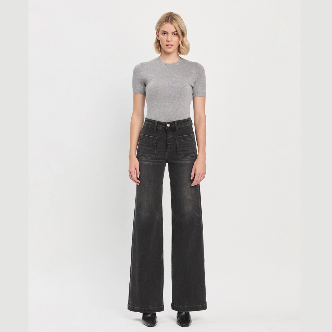 Washed Black High Rise Trouser Jeans