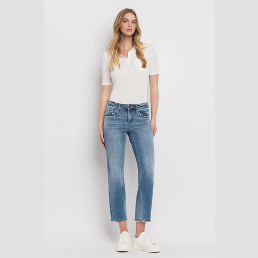 The Mel Mid Rise Crop Straight Denim