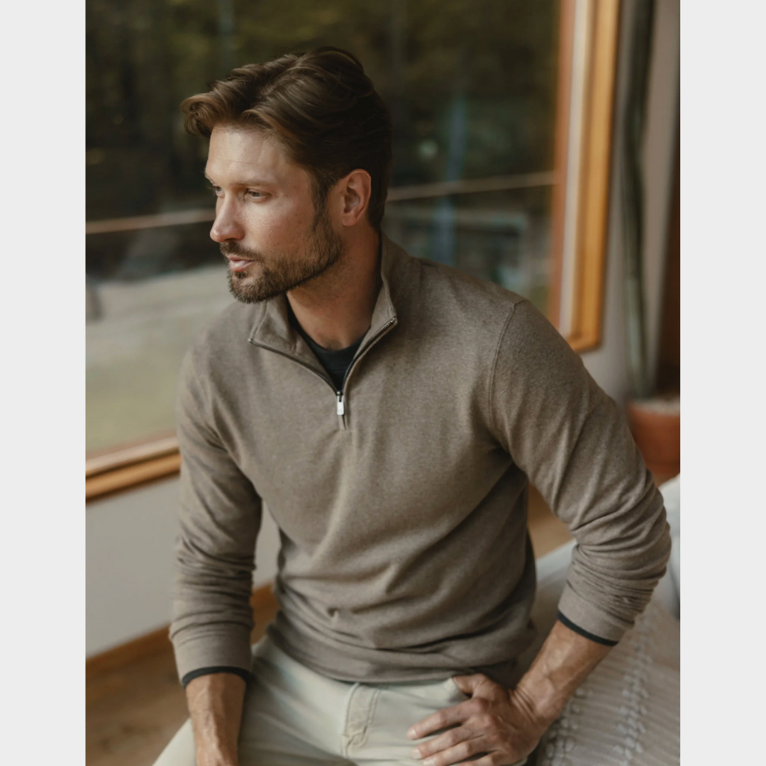 Puremeso Weekend Quarter Zip in Taupe
