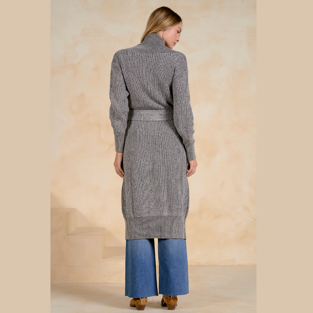 Long Black Melange Cardigan